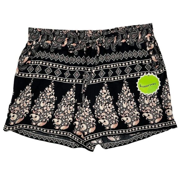 Nordstrom Pants - Breeze Ever Loose High Waisted Boho Paisley Print Rayon Shorts Black Large